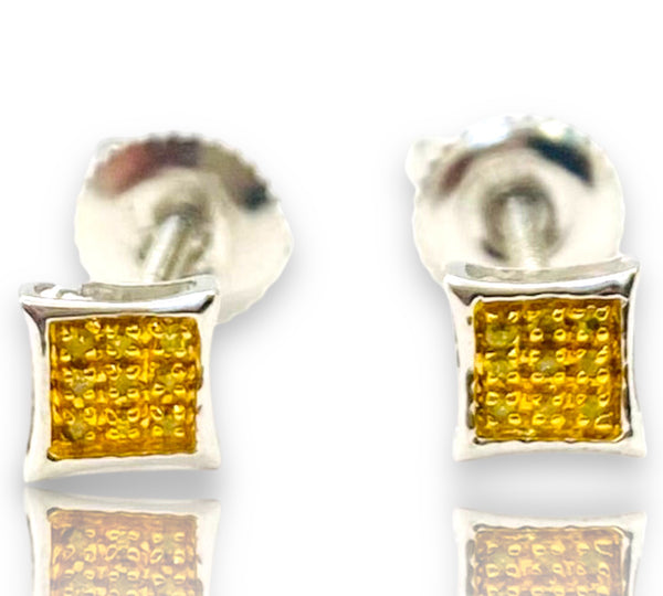 .20ctw Square cluster yellow Diamond Earrings 10k