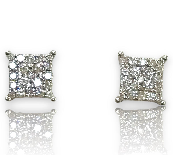 .25ctw Square cluster Diamond Earrings 10k