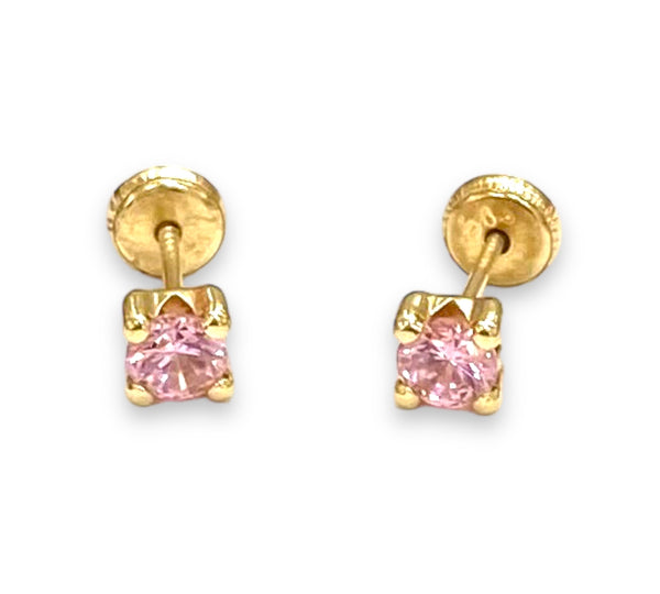 14k Pink Stone Baby Earrings