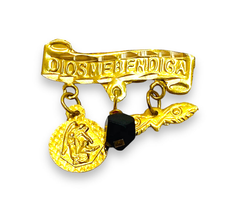 “Dios Me Bendiga” Pin / Azabache  14k