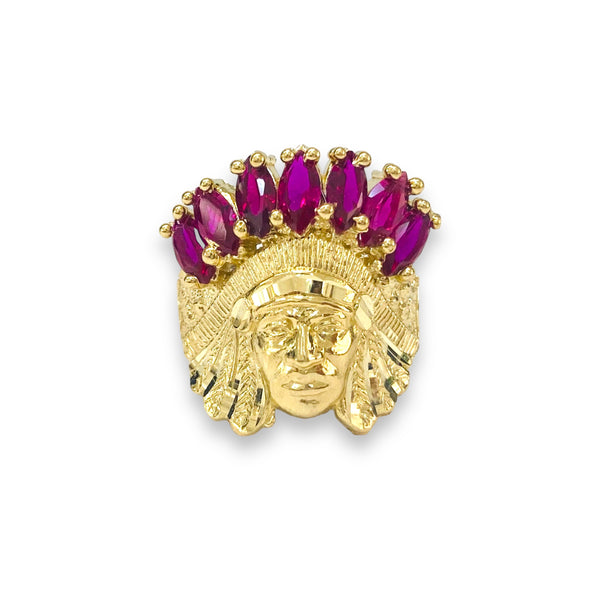 Indian Chief with Synthetic Ruby's Men's Ring 10k