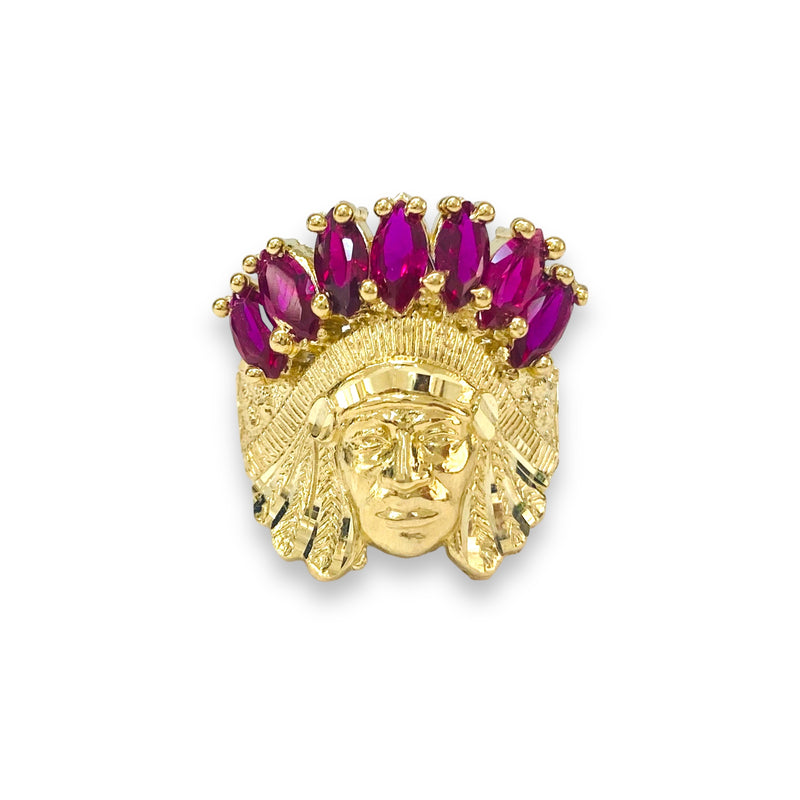 Indian Chief with Synthetic Ruby's Men's Ring 10k