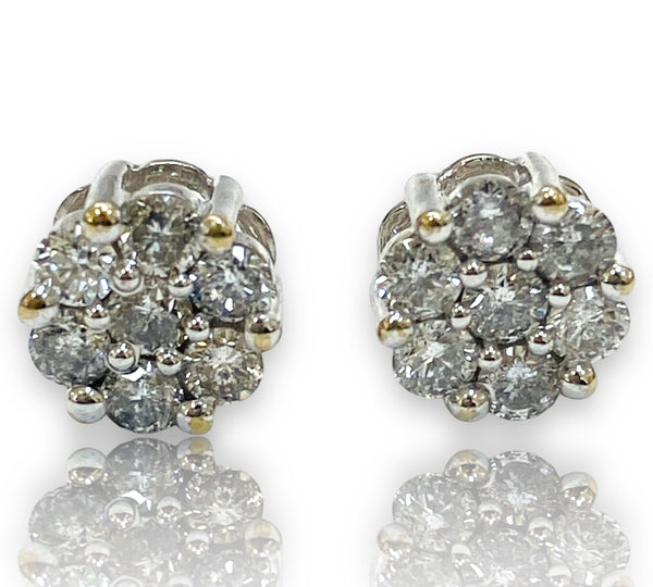 1.0ctw round Cluster Diamond Earrings 10k