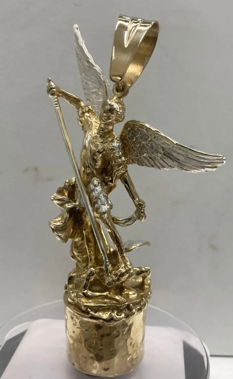 San Michael 3D Pendent Charm 925 Silver With 14k Gold Plating