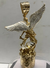 San Michael 3D Pendent Charm 925 Silver With 14k Gold Plating