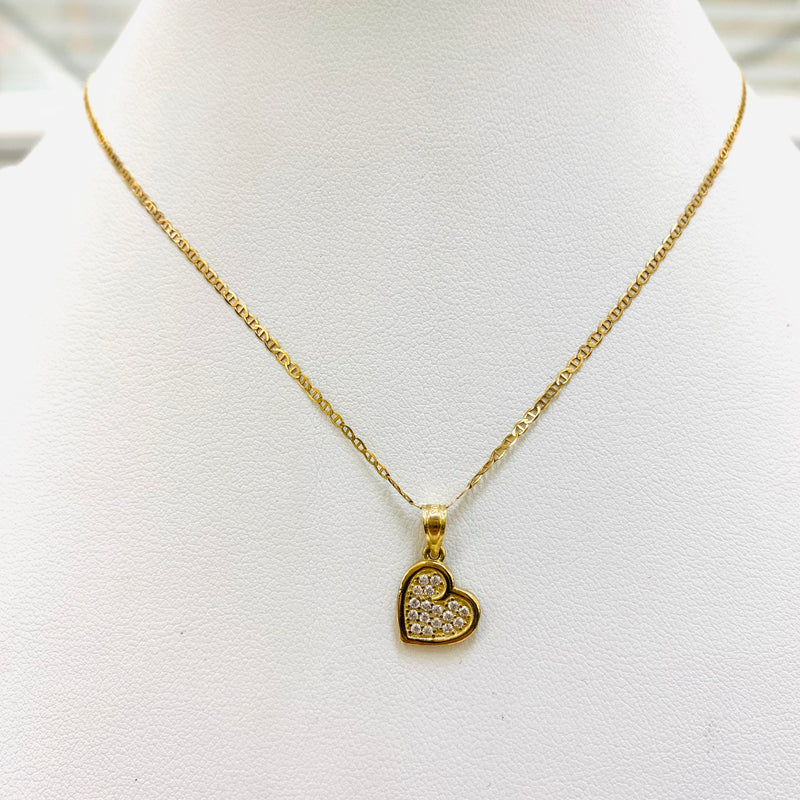 Chain and Heart shaped pendant set 10k