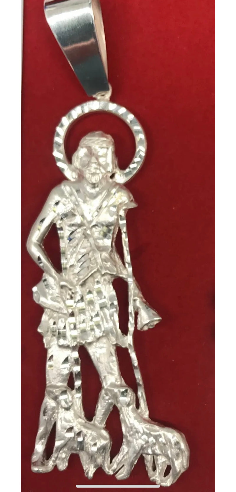 St Lazaro Silver  925 Medal Religious Charm 5 Inches Tall