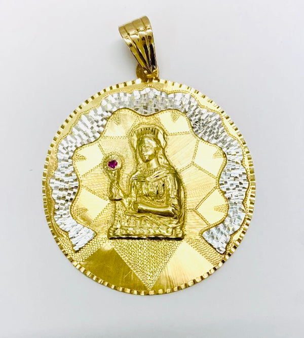 Santa Barbara 4 inch tall Medal Charm Pendent Silver 925 With Gold Plating