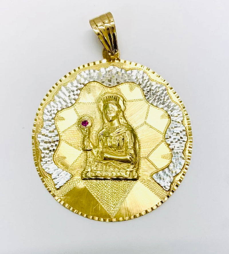 Santa Barbara 4 inch tall Medal Charm Pendent Silver 925 With Gold Plating