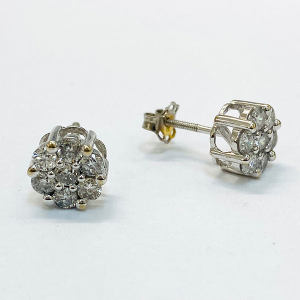 1.0ctw round Cluster Diamond Earrings 10k