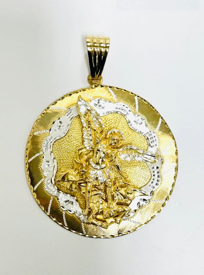 StMichael 4 inch tall Medal Charm Pendant  Silver 925 With Gold Plating