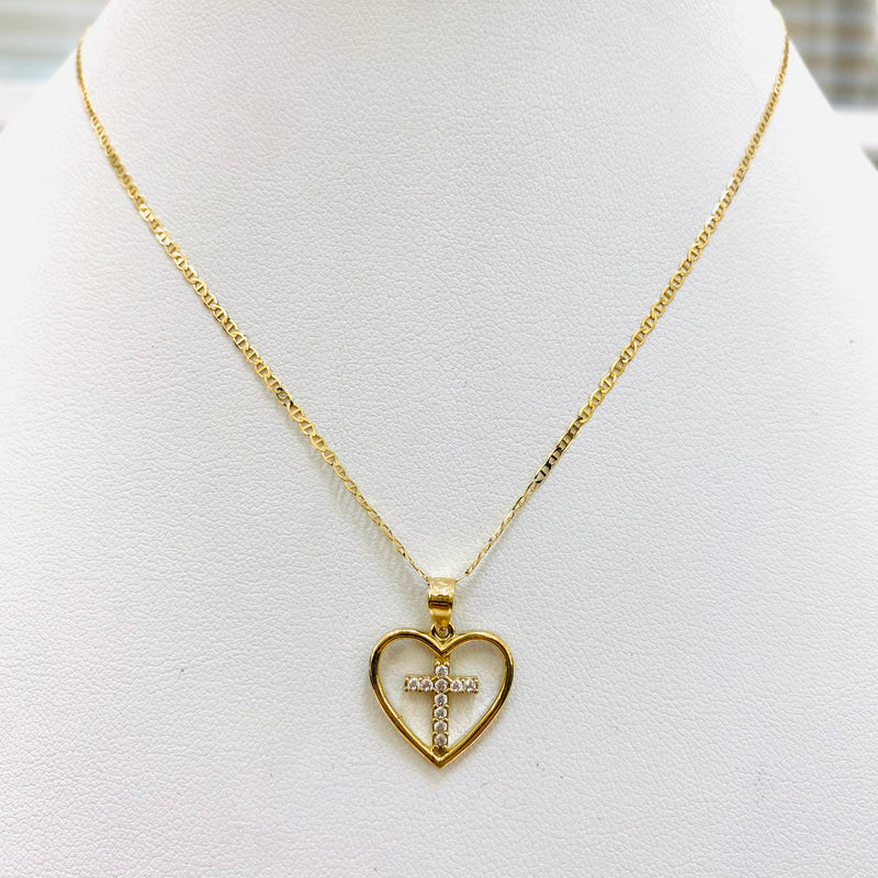 Chain and heart shaped cross pendant set 10k
