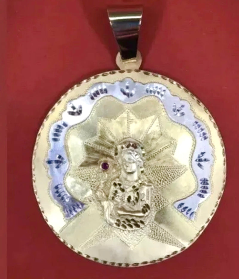 Santa Barbara 4 inch tall Medal Charm Pendant Silver 925 With Gold Plating