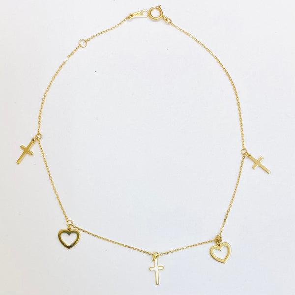 Women’s Anklet (with hearts and crosses)14k