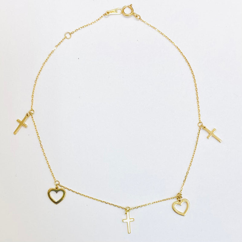 Women’s Anklet (with hearts and crosses)14k