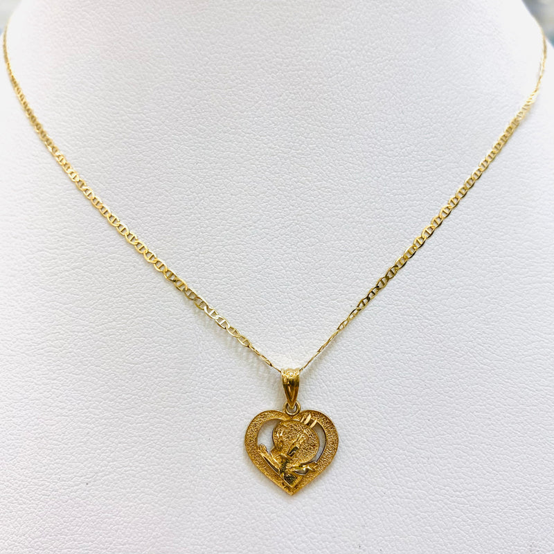 Chain and heart shaped pendant set 10k