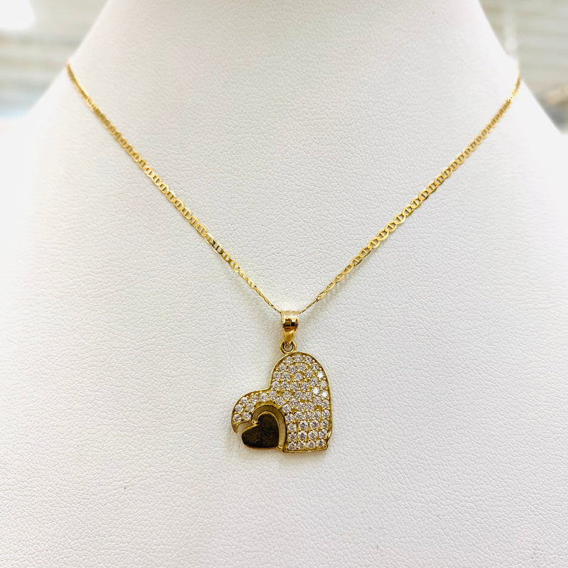 Chain and heart shaped pendant set 10k