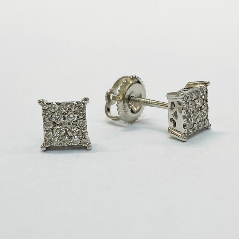 .25ctw Square cluster Diamond Earrings 10k