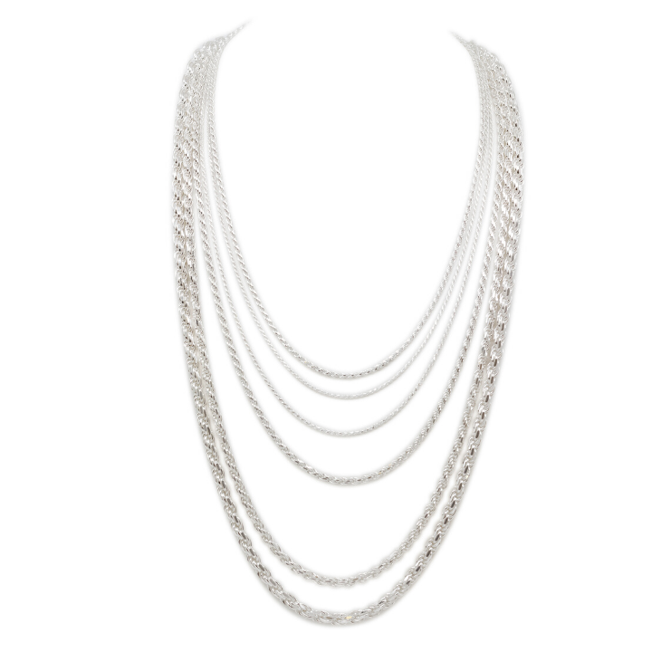 Genuine 925 Sterling Silver Diamond Cut Rope Necklaces & Chains-lirysjewelry