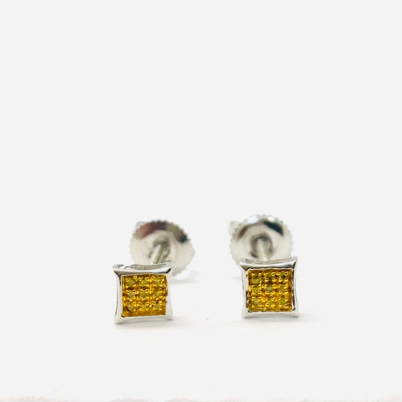 .20ctw Square cluster yellow Diamond Earrings 10k